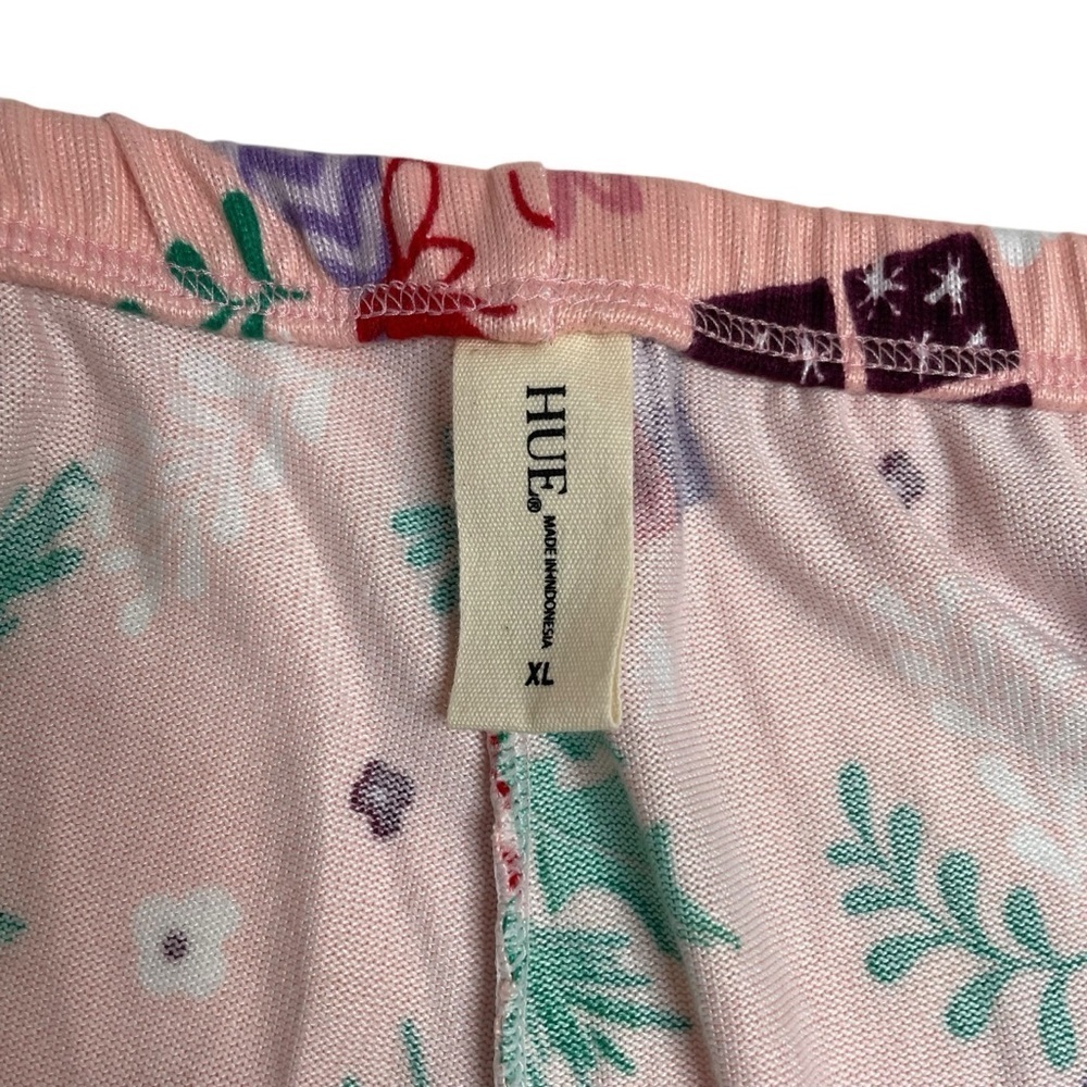 HUE Comforts And Joy Mid-Rise Pajama Pants Pink Christmas Print XL New - Picture 5 of 7